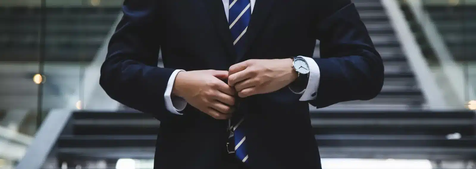 Businessman vor einer Treppe