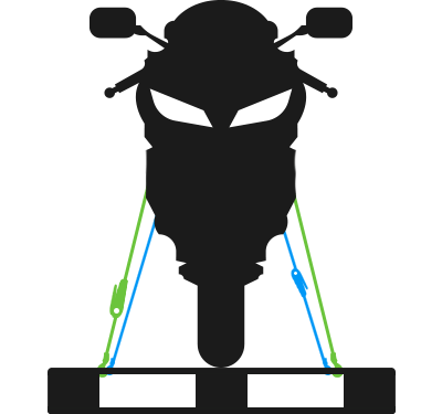 Motorradtransport | Motorrad Spanngurte von Vorn Motorrad auf Palette gesichert von vorn